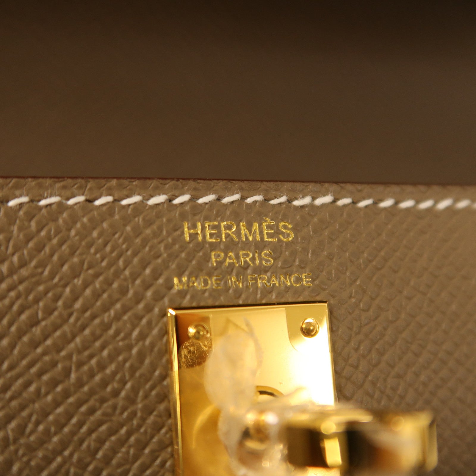 HERMES Epsom皮革Kelly 25金扣手挽肩背兩用袋大象灰色