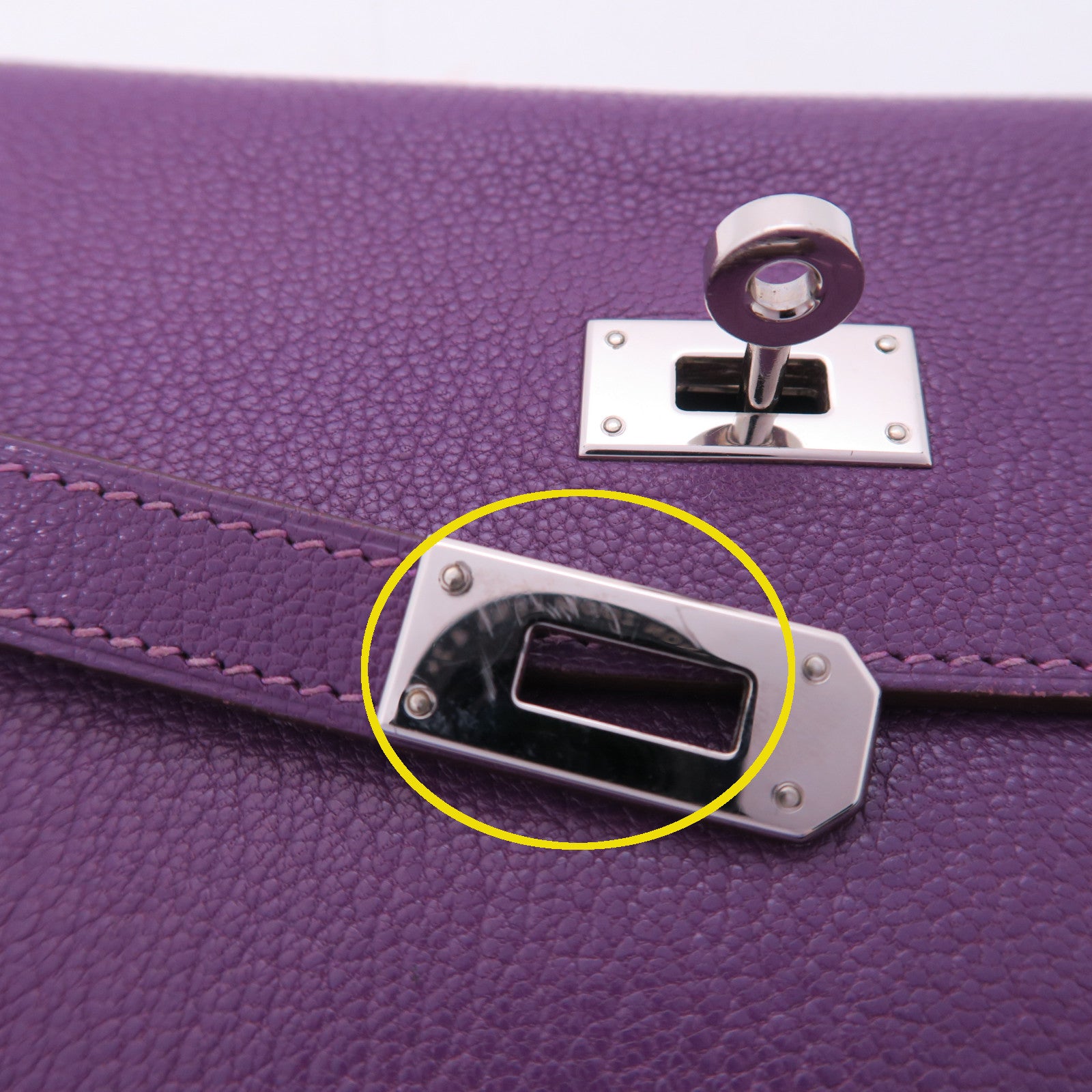 HERMES 【激減優惠】Chevre皮革Kelly Long Wallet銀扣長錢包鱷魚紫色