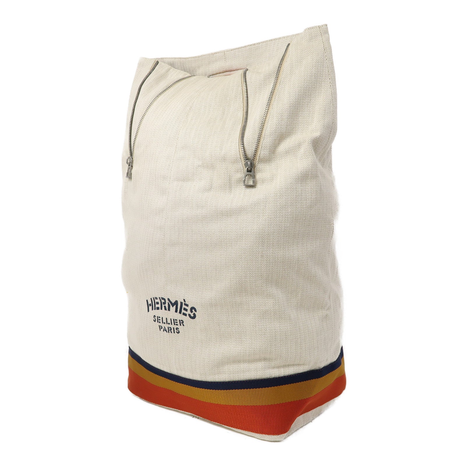 HERMES 帆布Backpack銀扣背包米色