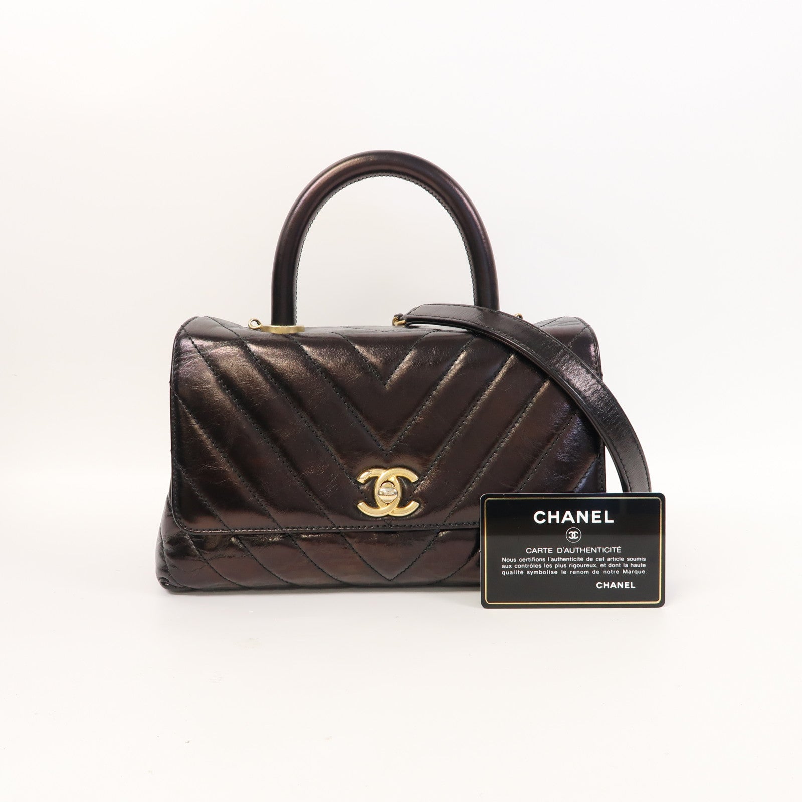 CHANEL 【激減優惠】羊皮皮革Coco Handle金扣手挽肩背兩用袋紫色