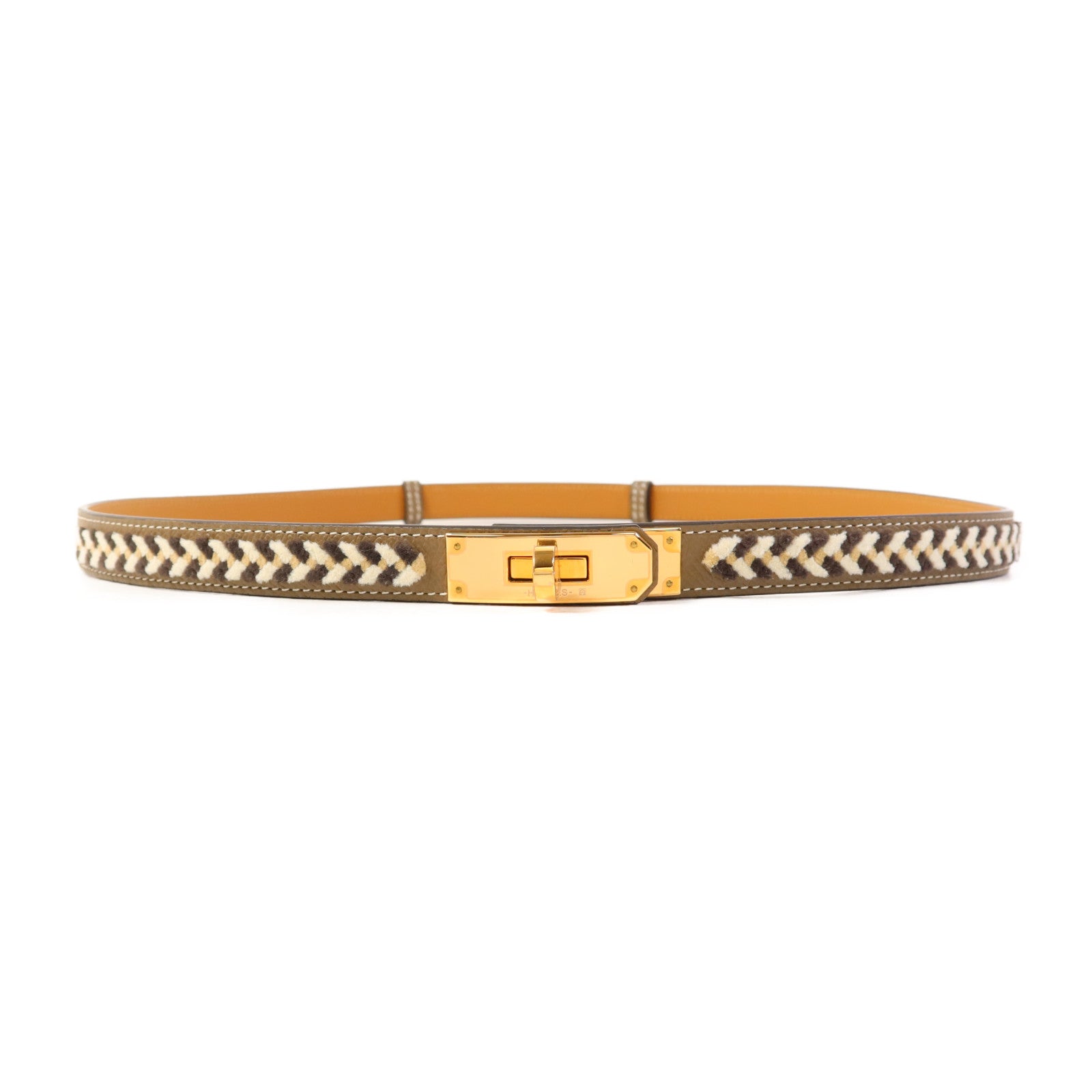 HERMES 【激減優惠】Epsom皮革Kelly Belt金扣皮帶Etoupe