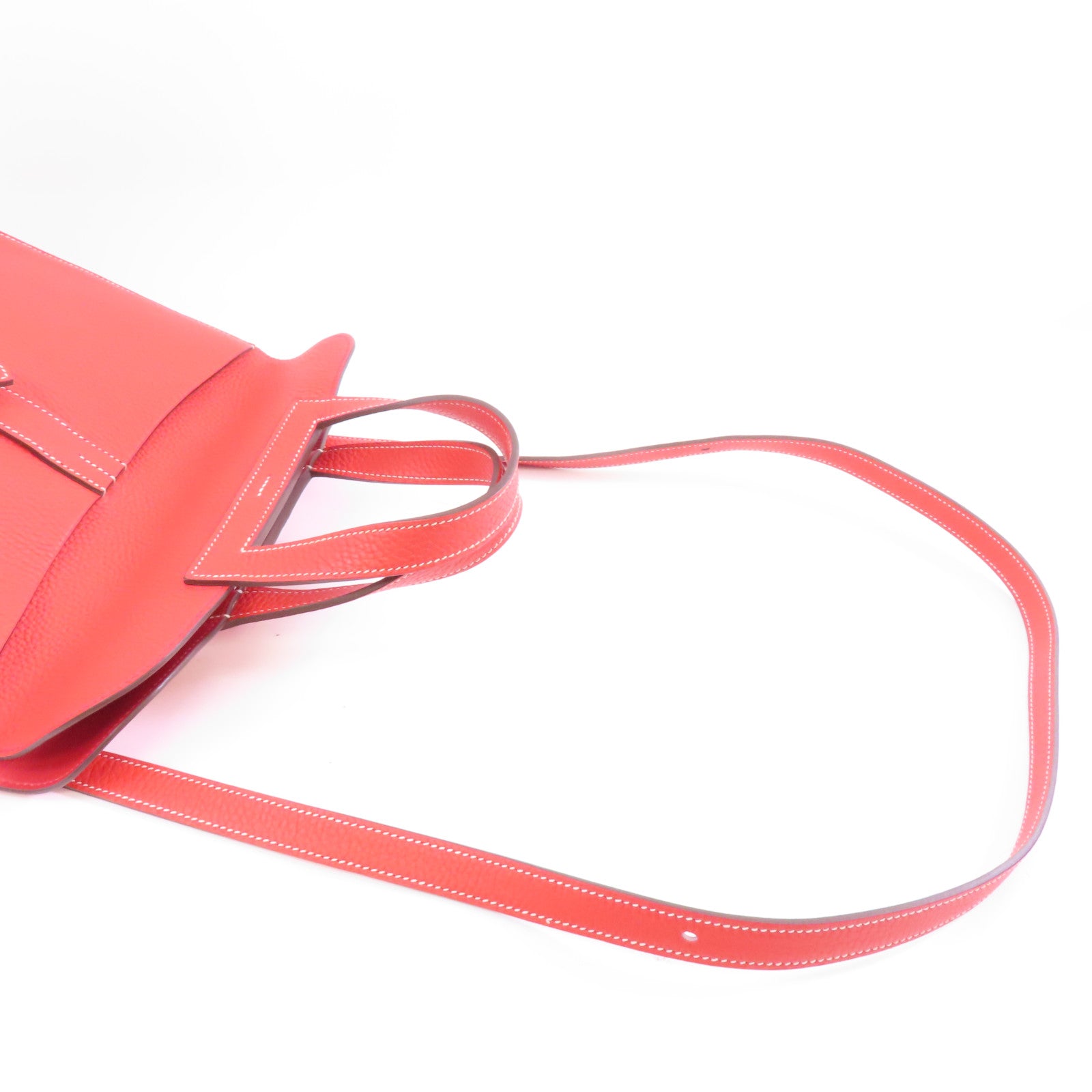 HERMES Clemence皮革Halzan 31銀扣手挽肩背兩用袋Rouge Tomate/紅色