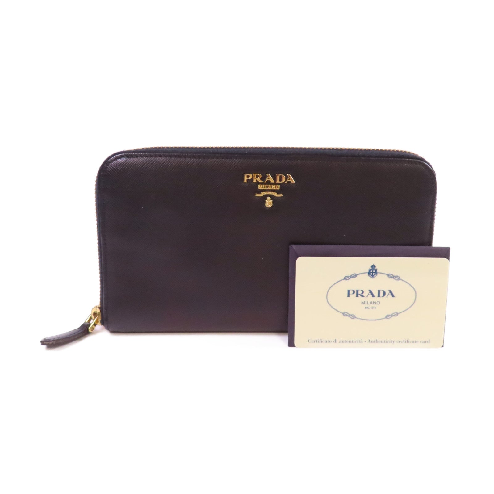 PRADA Saffiano皮革Zip Around Long Wallet金扣拉鏈長錢包啡色