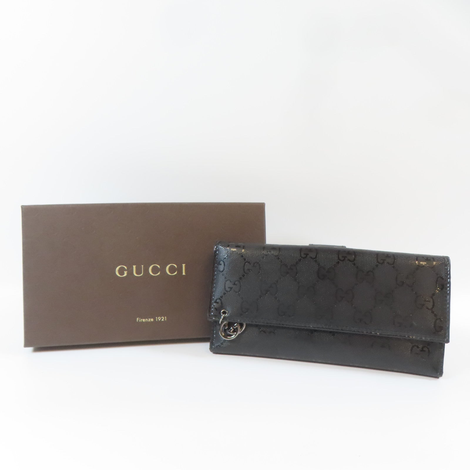 GUCCI 塗層帆布Long Bifold Wallet銀扣長錢包黑色