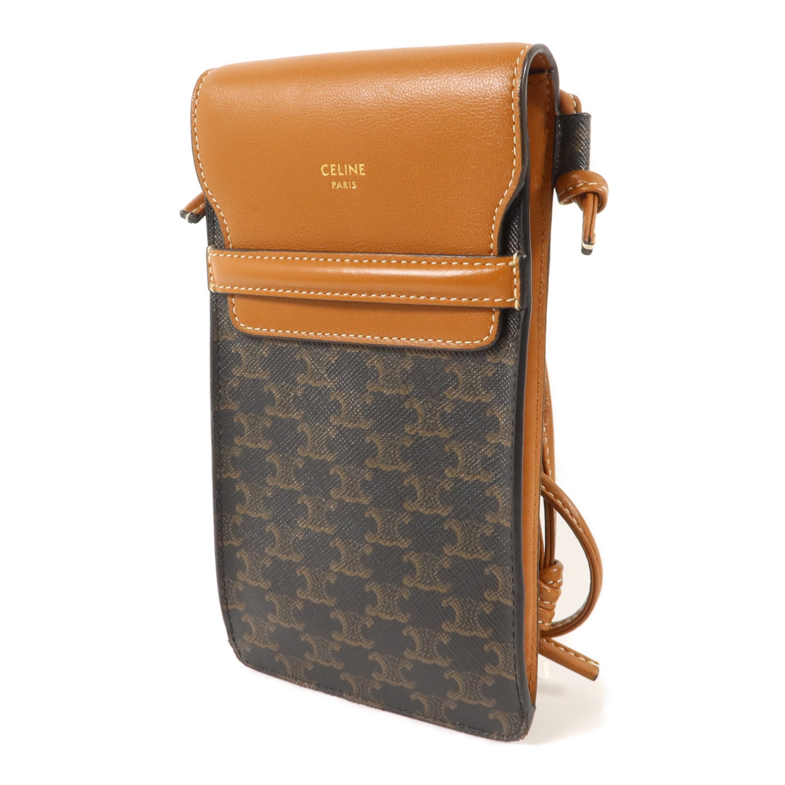 CELINE 塗層帆布/羊皮皮革Triomphe Phone Case電話肩背袋