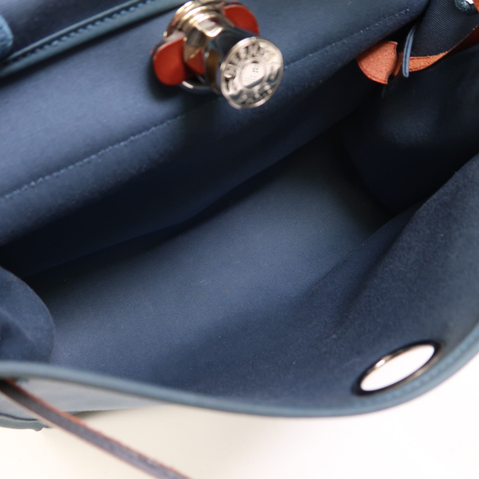 HERMES 帆布Herbag PM銀扣手挽肩背兩用袋Bleu Tempete/Rouge H