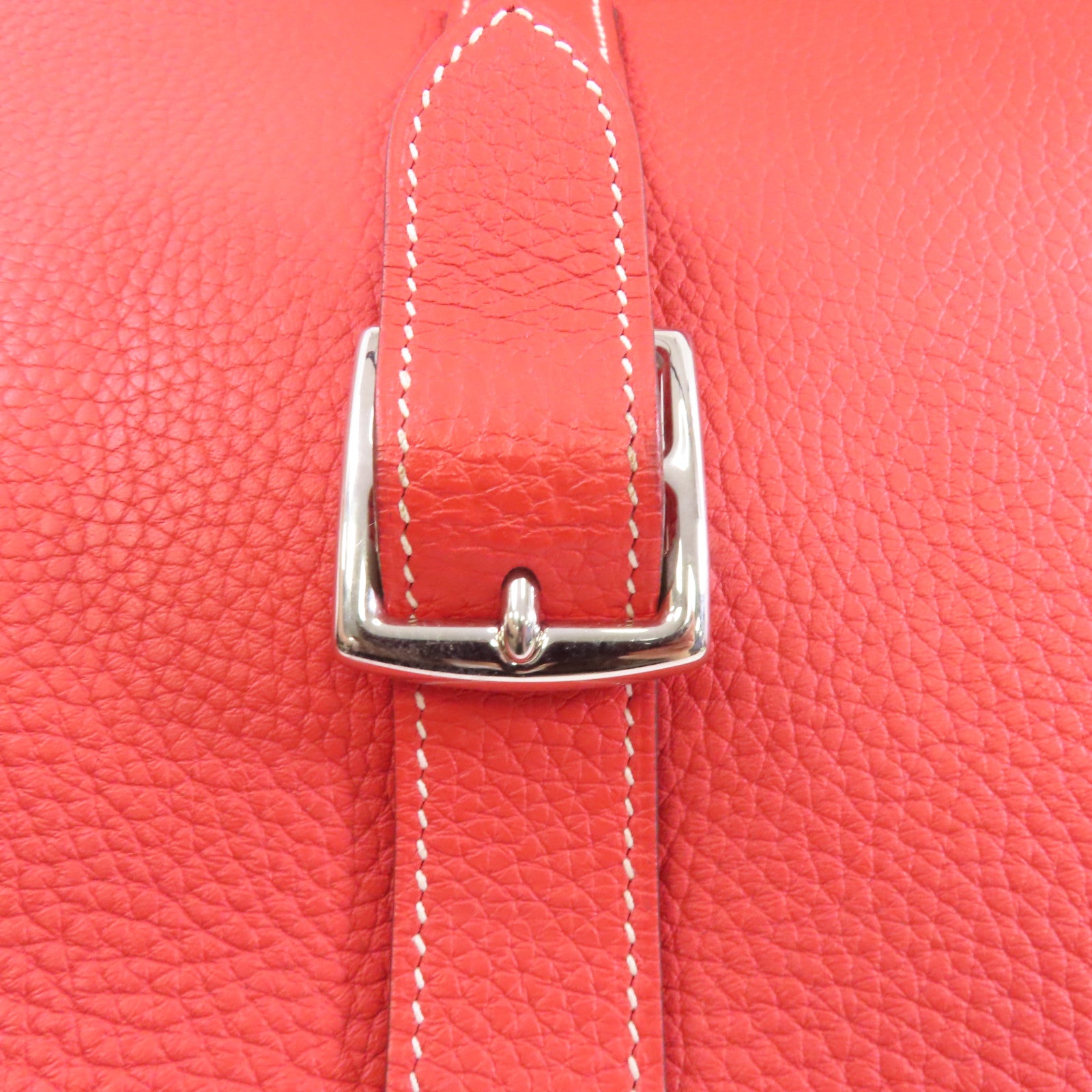 HERMES Clemence皮革Halzan 31銀扣手挽肩背兩用袋Rouge Tomate/紅色