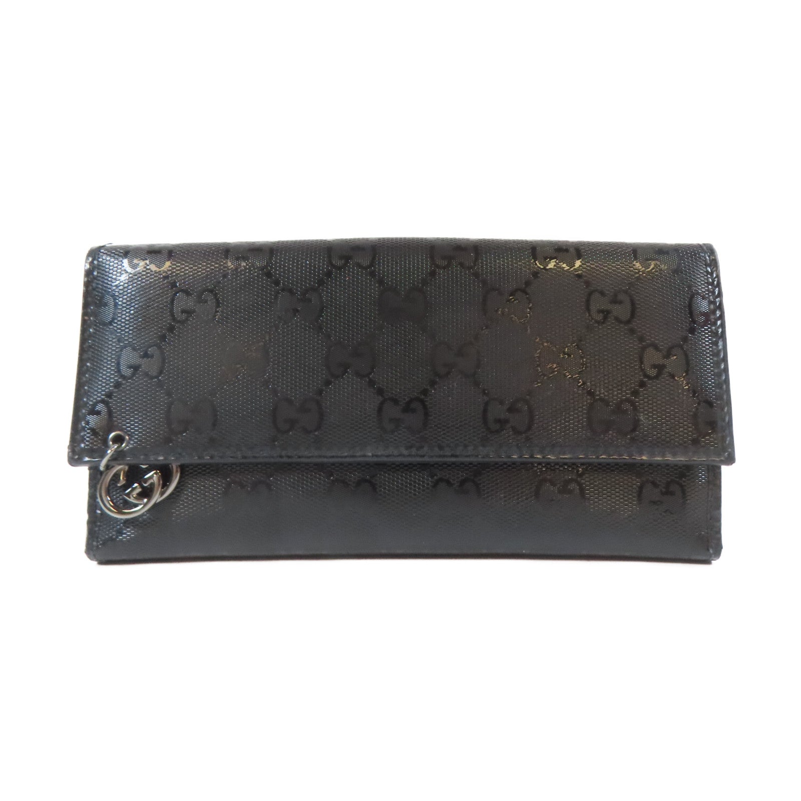 GUCCI 塗層帆布Long Bifold Wallet銀扣長錢包黑色