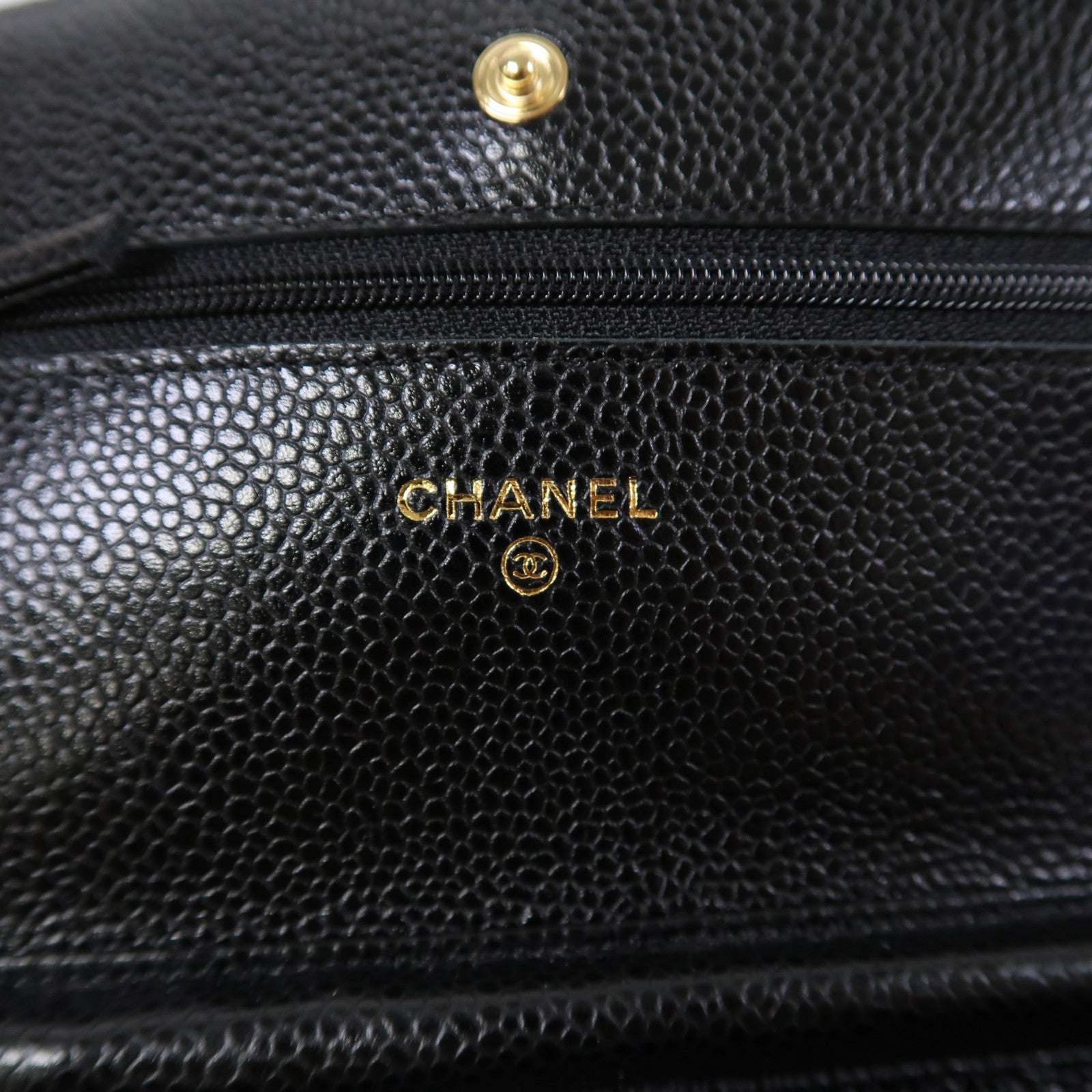 CHANEL 菱格Caviar皮革Wallet On Chain金扣鏈帶肩背袋黑色