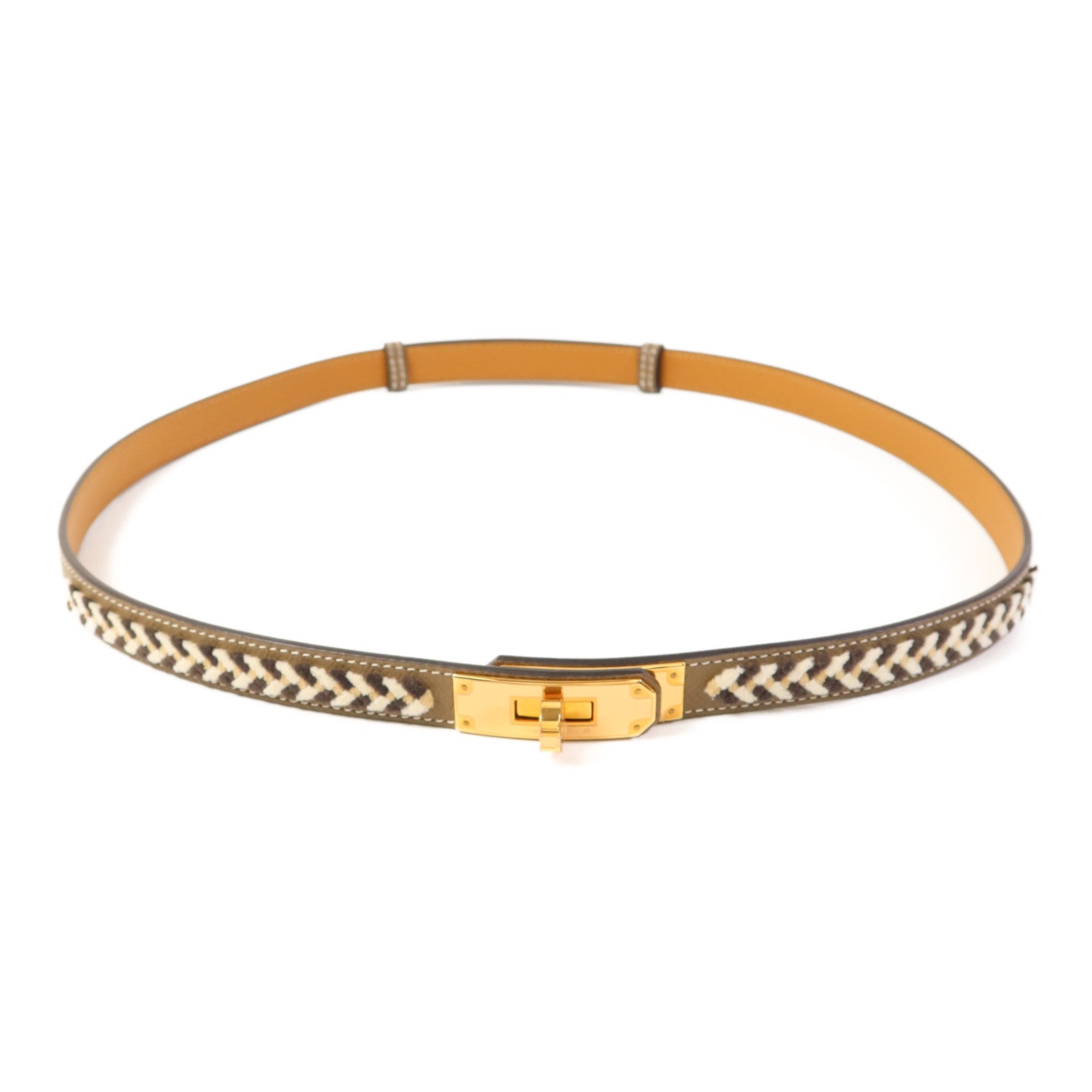 HERMES 【激減優惠】Epsom皮革Kelly Belt金扣皮帶Etoupe