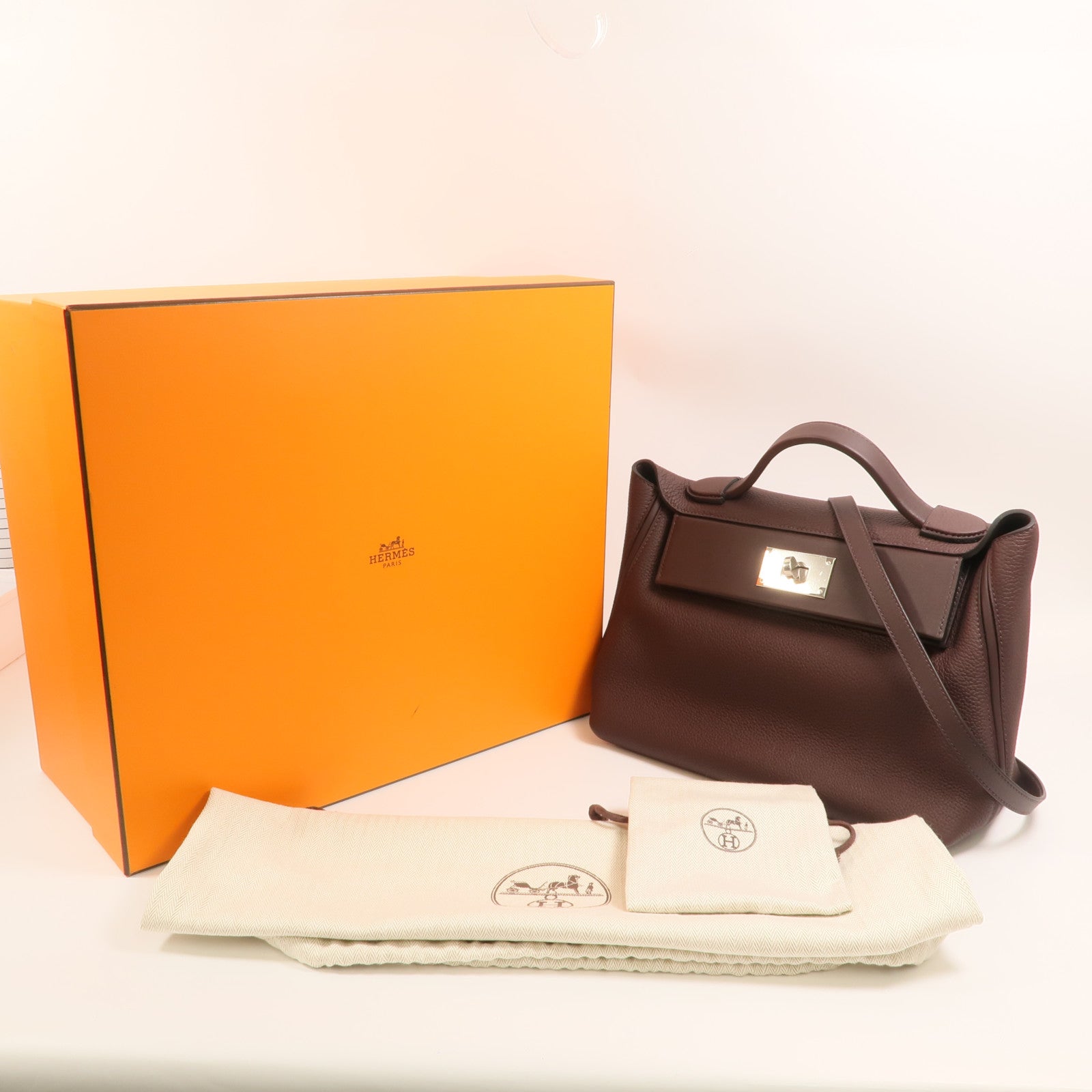 HERMES Evercolor皮革24/24 29cm銀扣手挽肩背兩用袋Rouge Sellier
