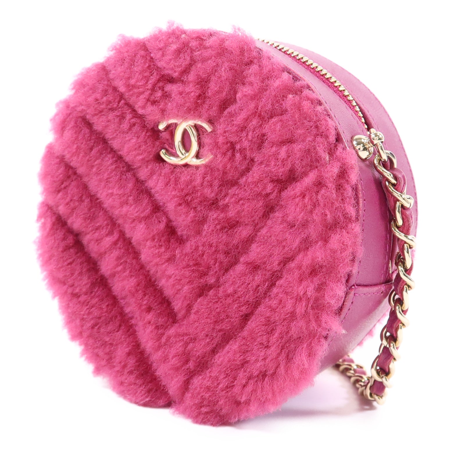 CHANEL 羊毛/牛皮皮革Chain Shoulder Bag金扣鏈帶肩背袋