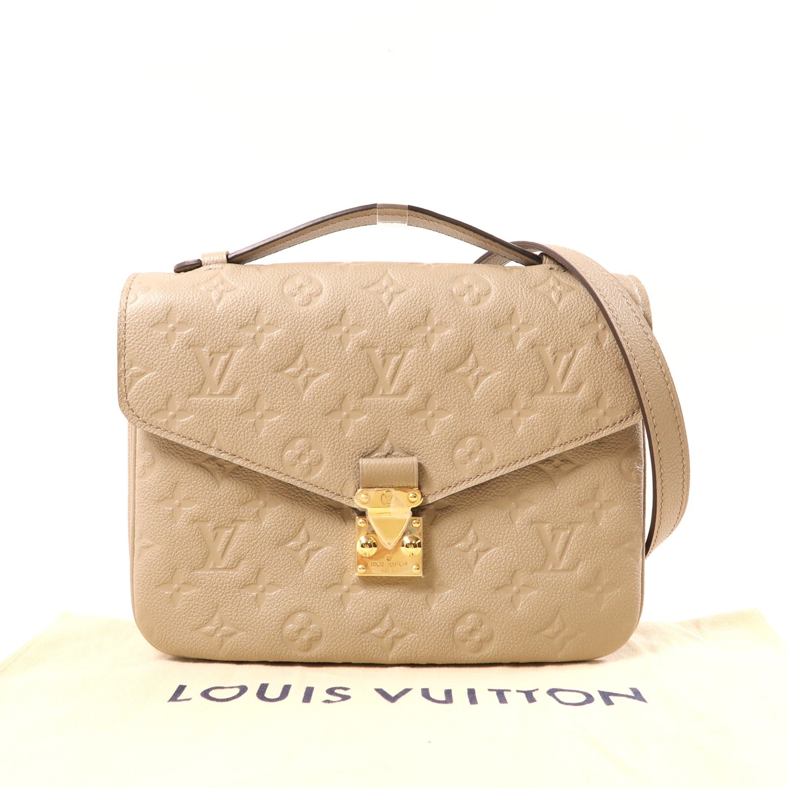 LOUIS VUITTON Monogram Empreinte Pochette Metis金扣手挽肩背兩用袋米色