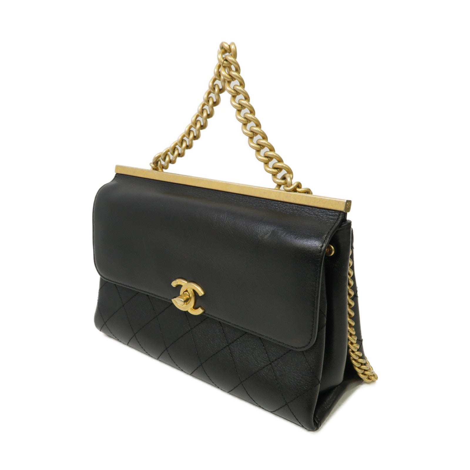 CHANEL 【激減優惠】菱格牛皮皮革Chain Shoulder Bag 金扣手挽肩背兩用袋黑色