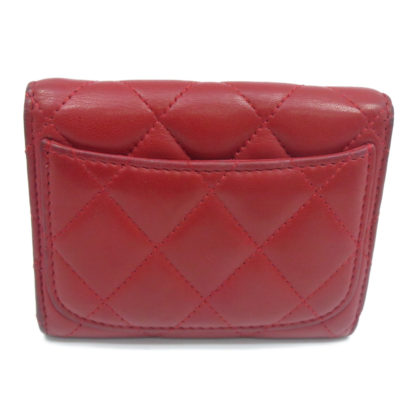 CHANEL 【清倉大減價】菱格羊皮皮革Coin Purse銀扣零錢包紅色
