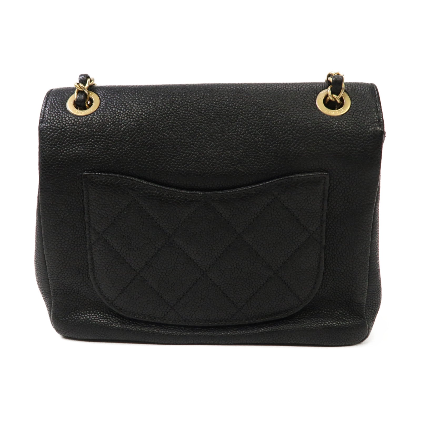 CHANEL 菱格Caviar皮革Chain Shoulder Bag金扣鏈帶肩背袋黑色