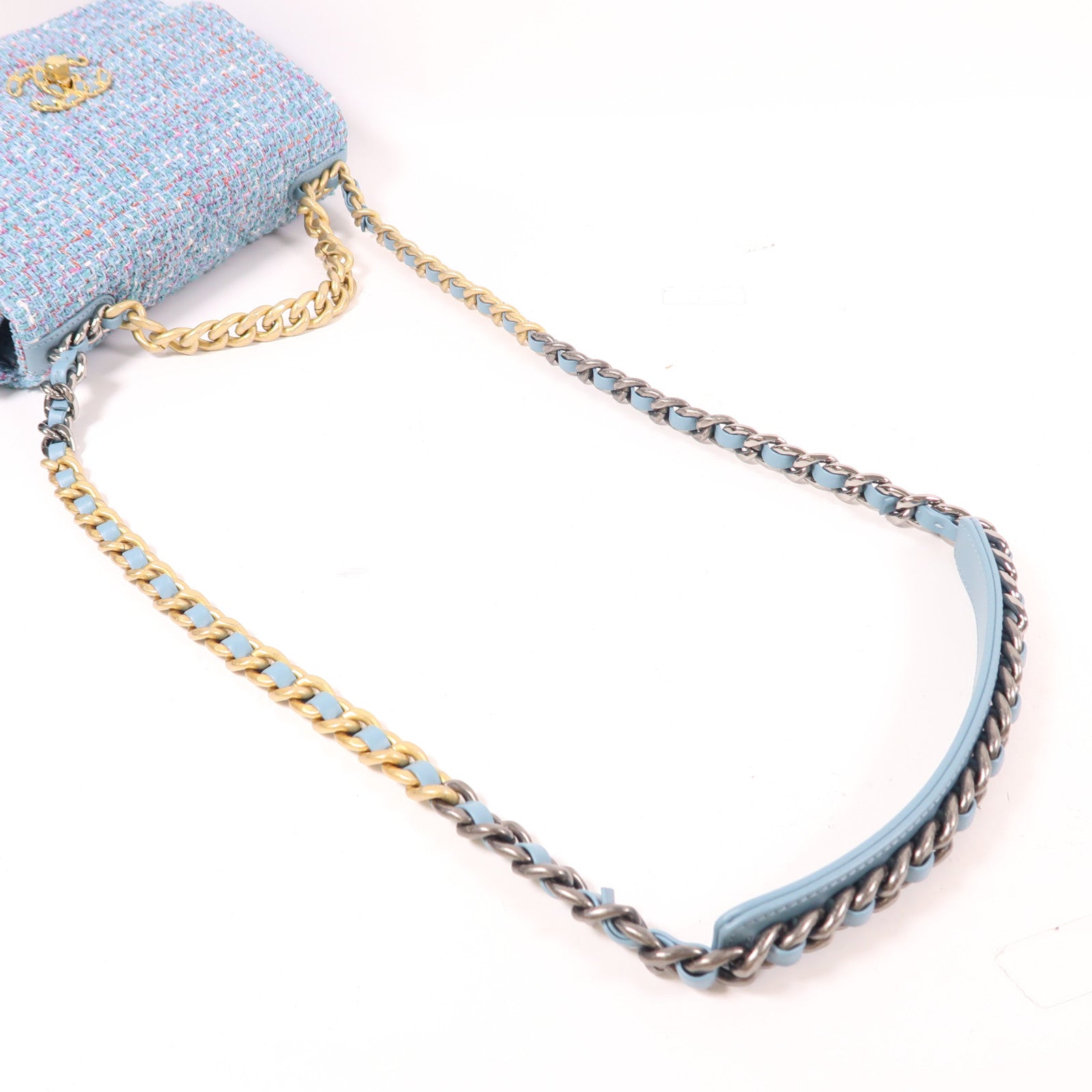 CHANEL 斜紋軟呢Shoulder Bag金扣鏈帶肩背袋