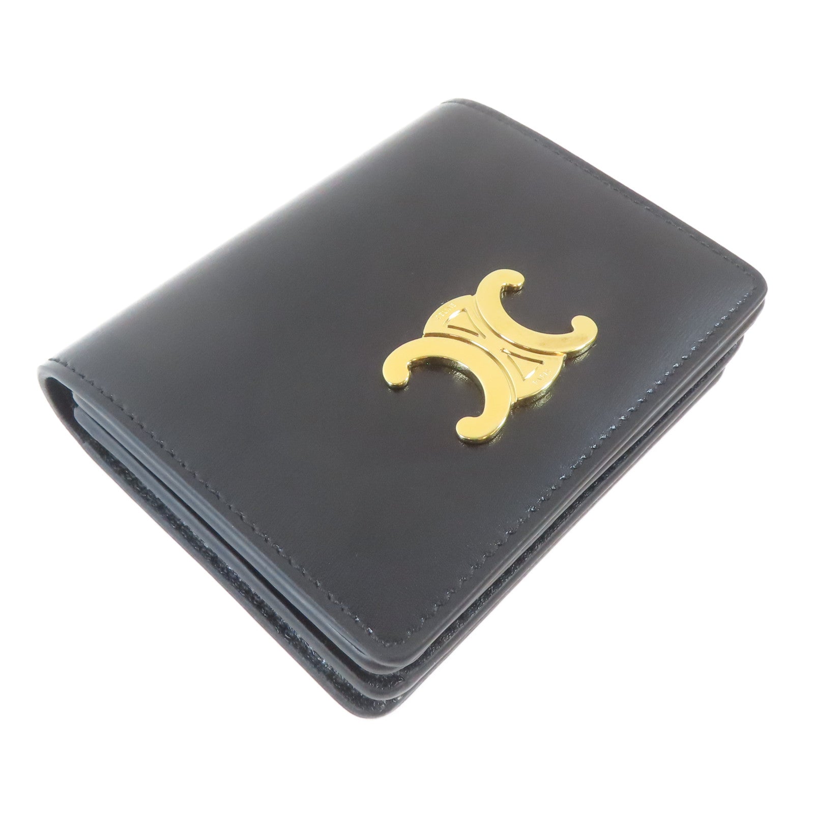 CELINE 牛皮皮革Triomphe Card Case金扣卡片套黑色