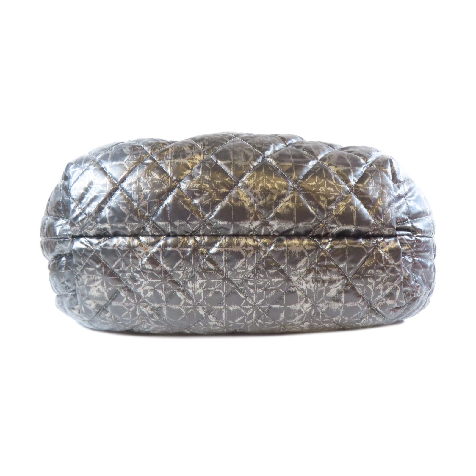CHANEL 【激減優惠】菱格尼龍Handbag銀扣鏈帶肩背袋黑色/銀灰色