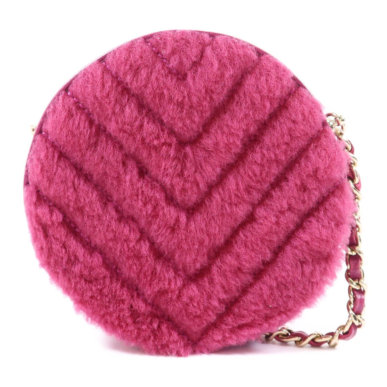 CHANEL 羊毛/牛皮皮革Chain Shoulder Bag金扣鏈帶肩背袋