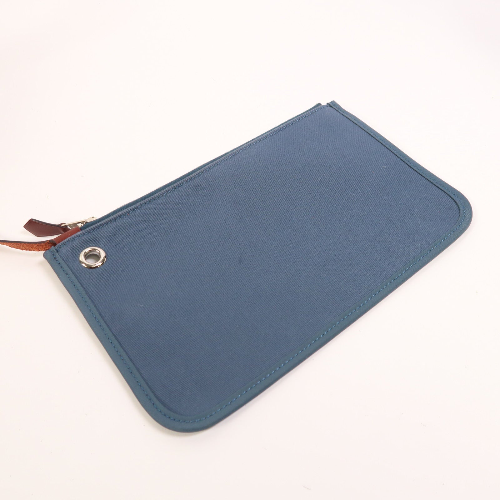 HERMES 帆布Herbag PM銀扣手挽肩背兩用袋Bleu Tempete/Rouge H