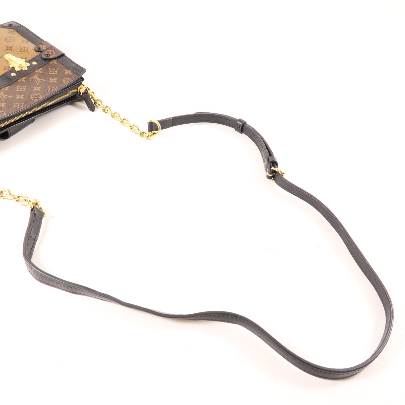 LOUIS VUITTON Monogram Reverse Trunk Clutch金扣肩背袋棕色
