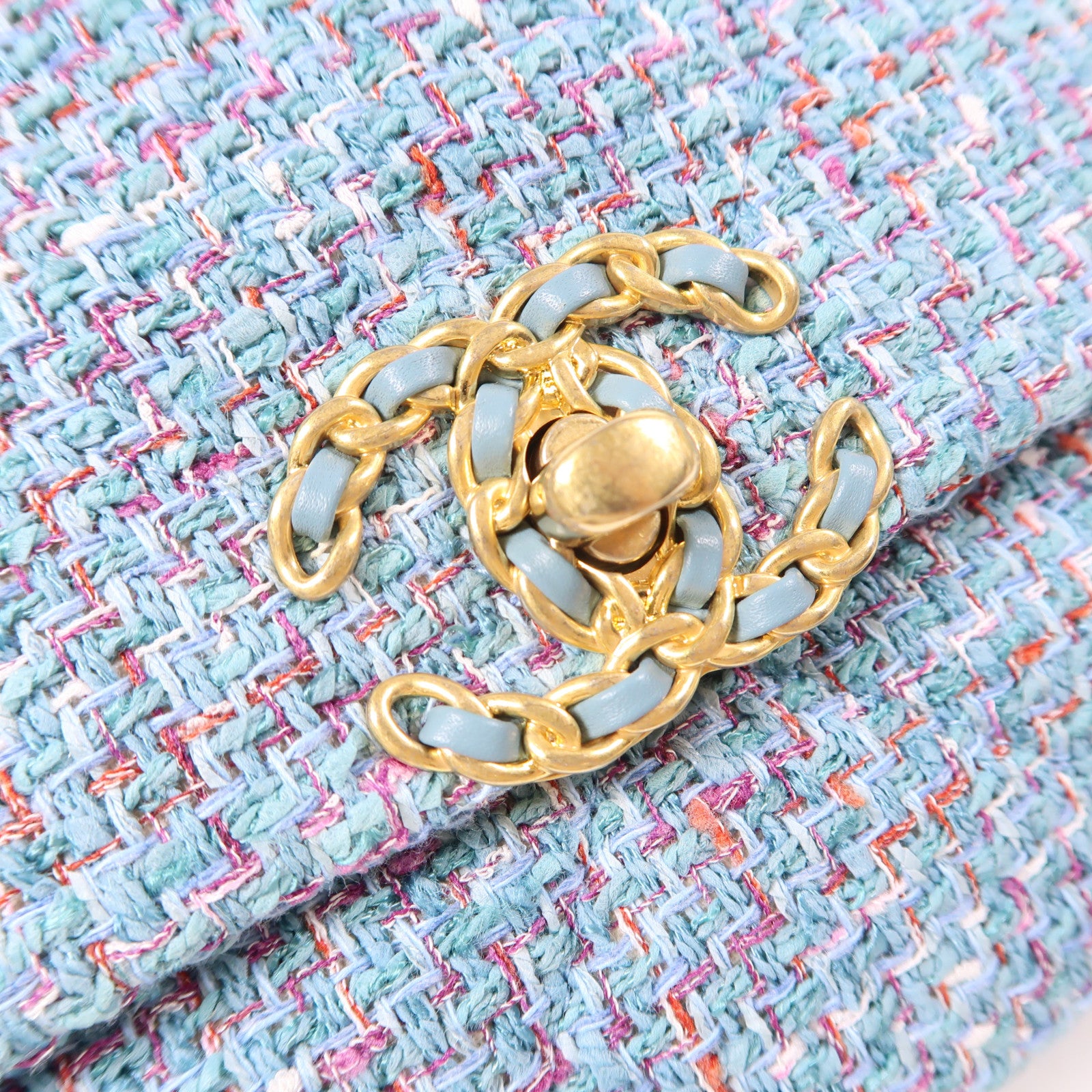 CHANEL 斜紋軟呢Shoulder Bag金扣鏈帶肩背袋