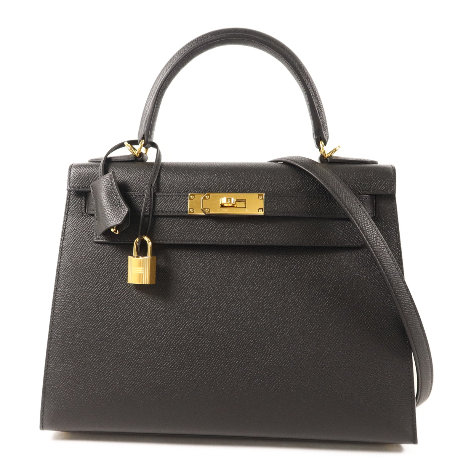 HERMES Epsom皮革Kelly 28金扣手挽肩背兩用袋Noir