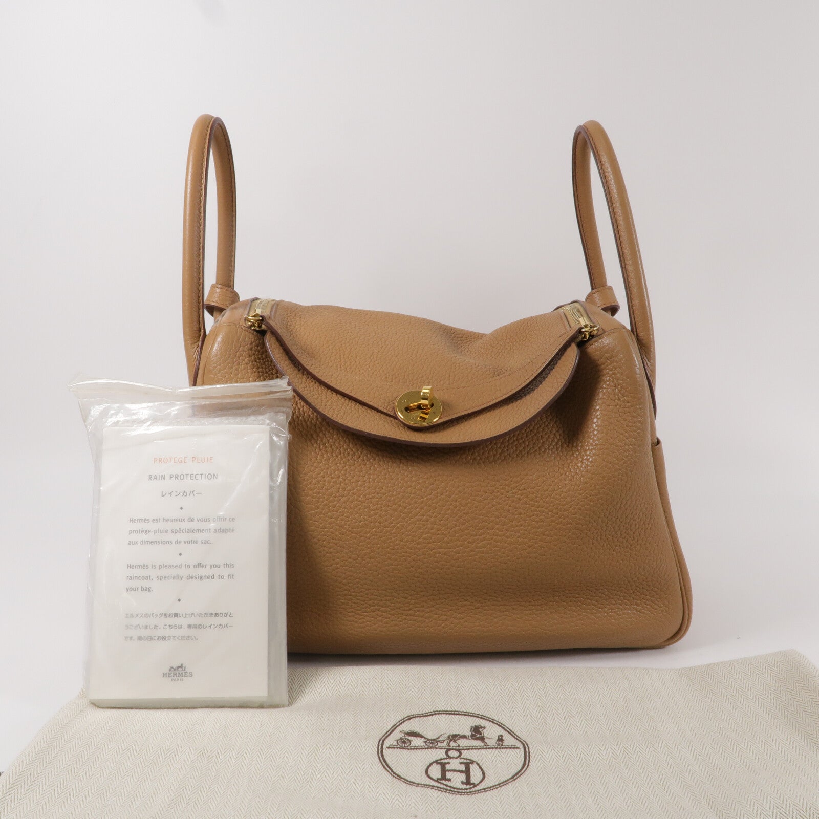 HERMES Clemence皮革Lindy 30手挽肩背兩用袋Naturel Sable