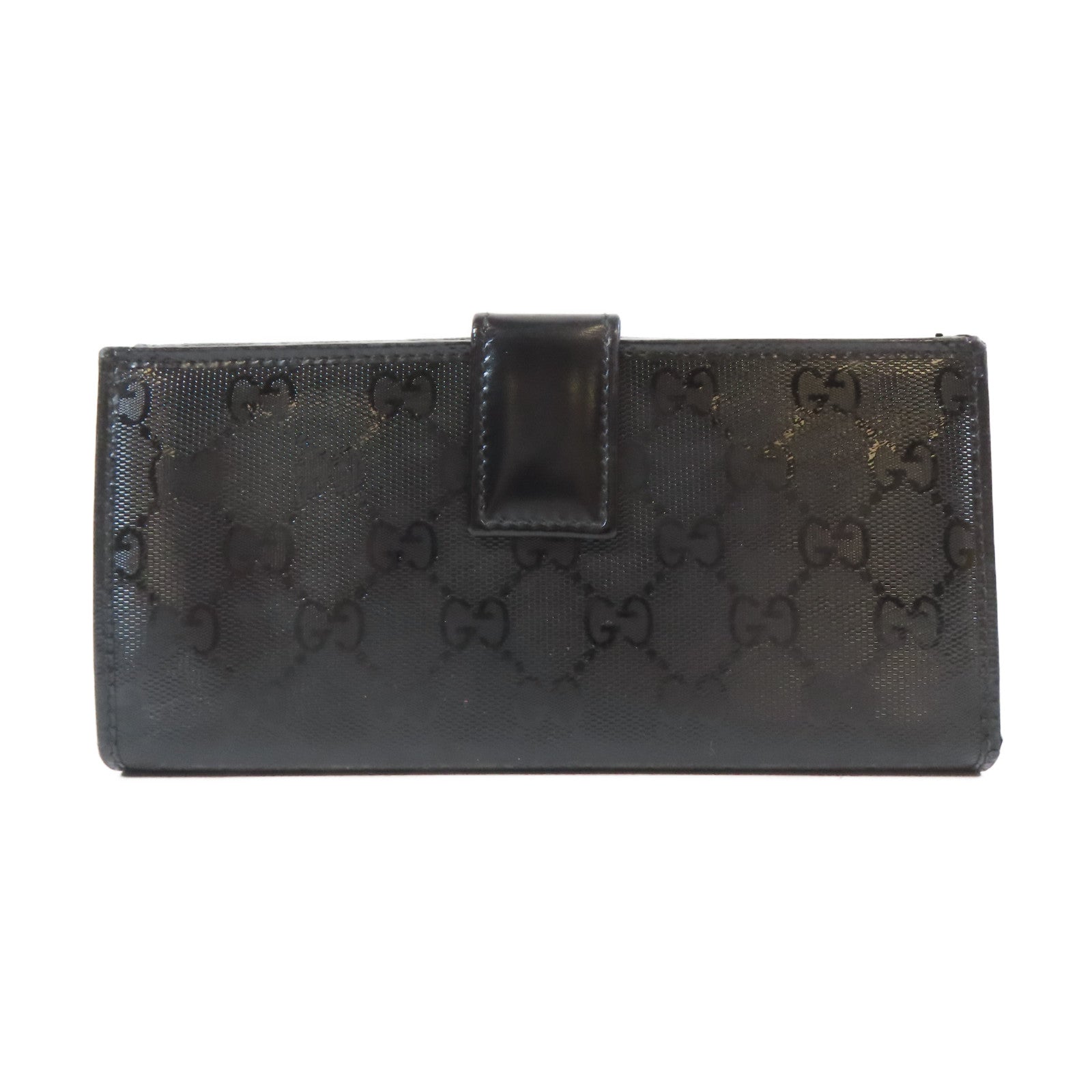 GUCCI 塗層帆布Long Bifold Wallet銀扣長錢包黑色
