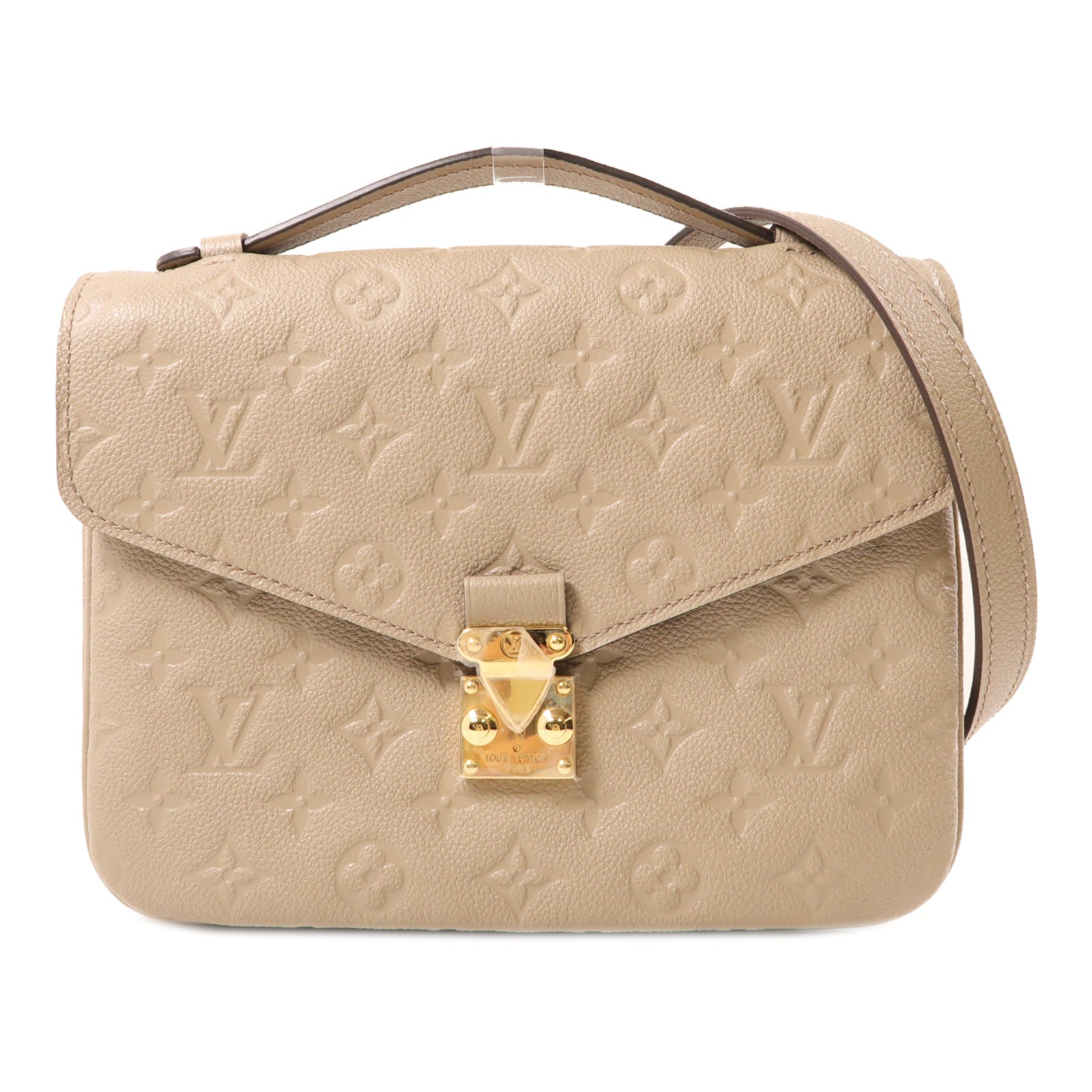 LOUIS VUITTON Monogram Empreinte Pochette Metis金扣手挽肩背兩用袋米色