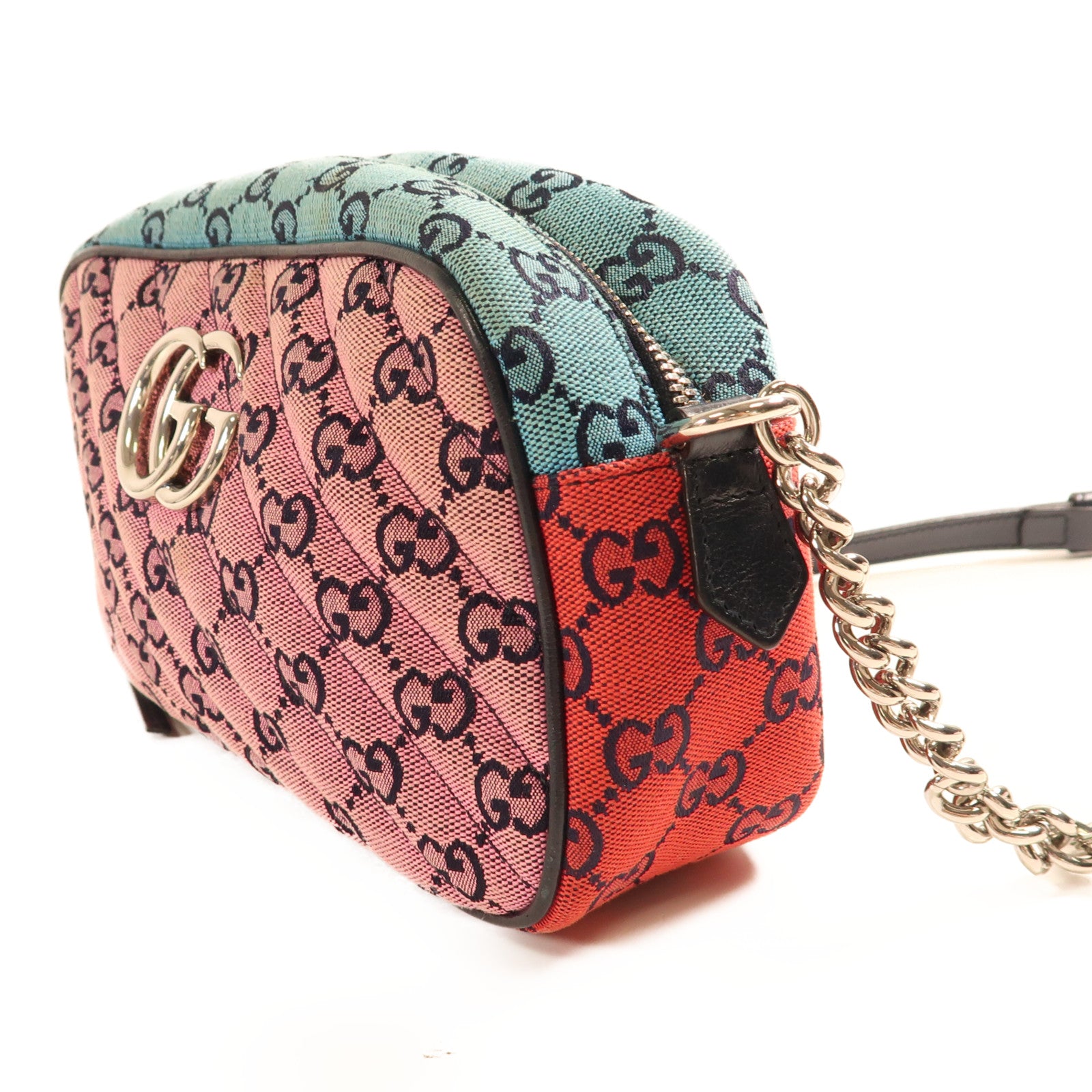 GUCCI 帆布GG Marmont銀扣肩背袋