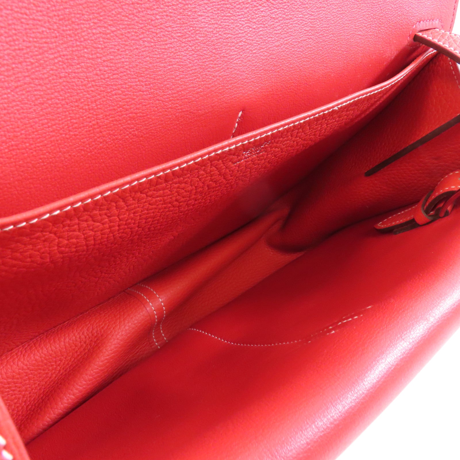HERMES Clemence皮革Halzan 31銀扣手挽肩背兩用袋Rouge Tomate/紅色