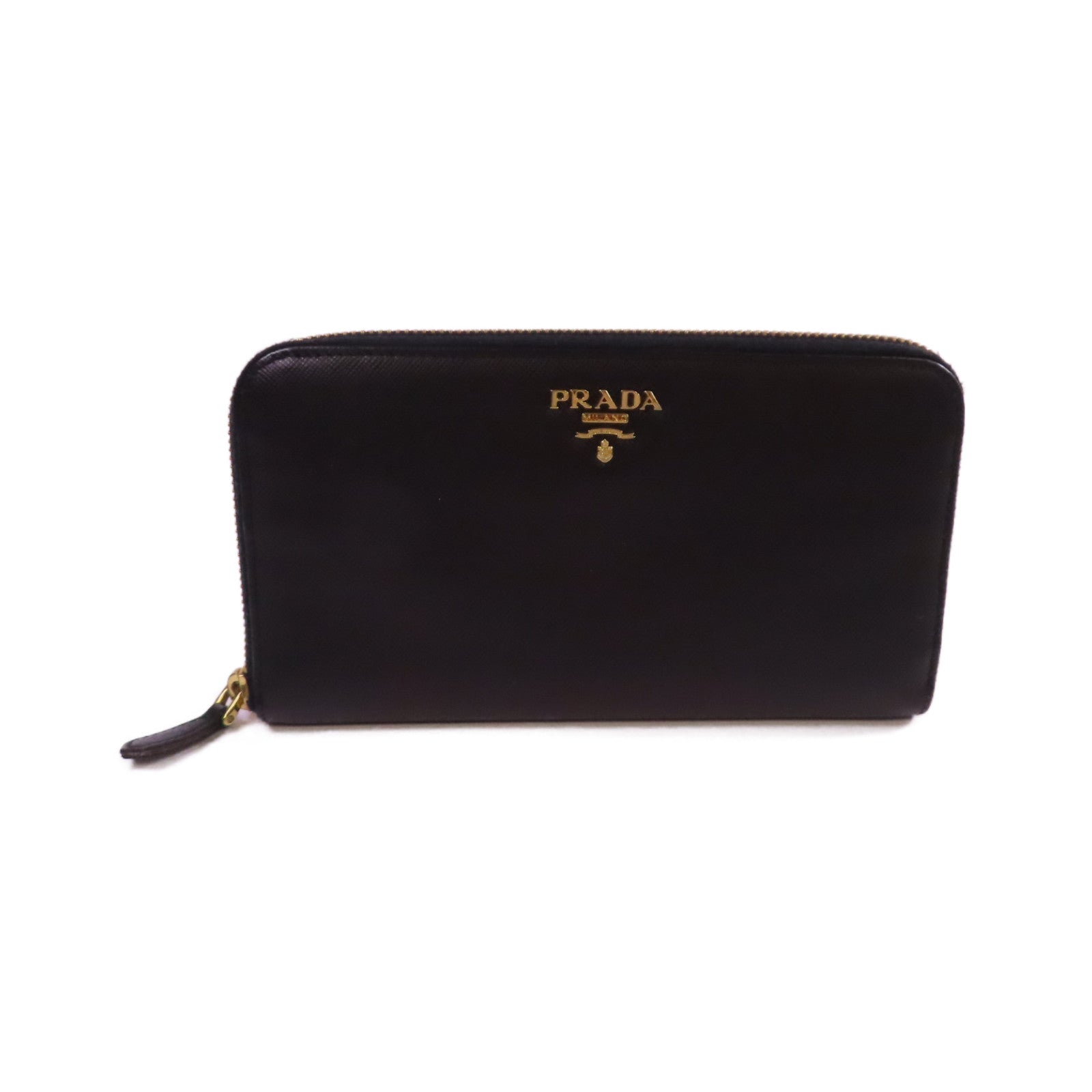 PRADA Saffiano皮革Zip Around Long Wallet金扣拉鏈長錢包啡色