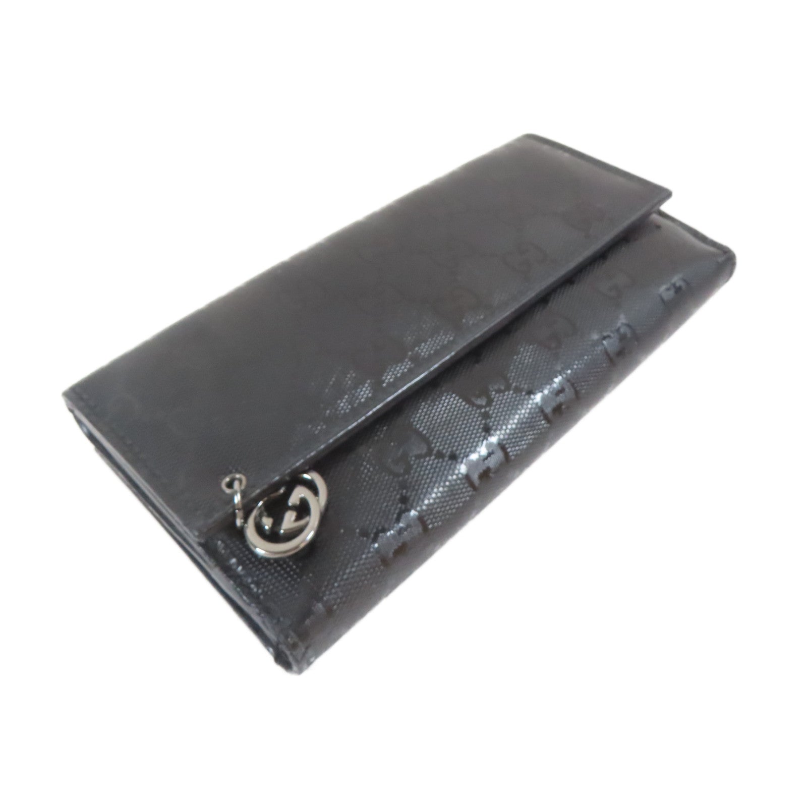 GUCCI 塗層帆布Long Bifold Wallet銀扣長錢包黑色