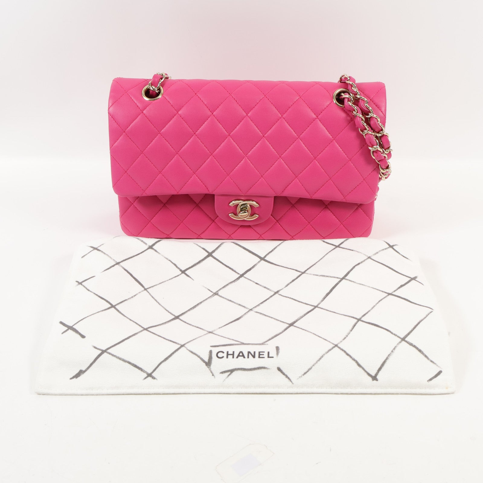 CHANEL 羊皮皮革Classic 25銀扣鏈帶肩背袋