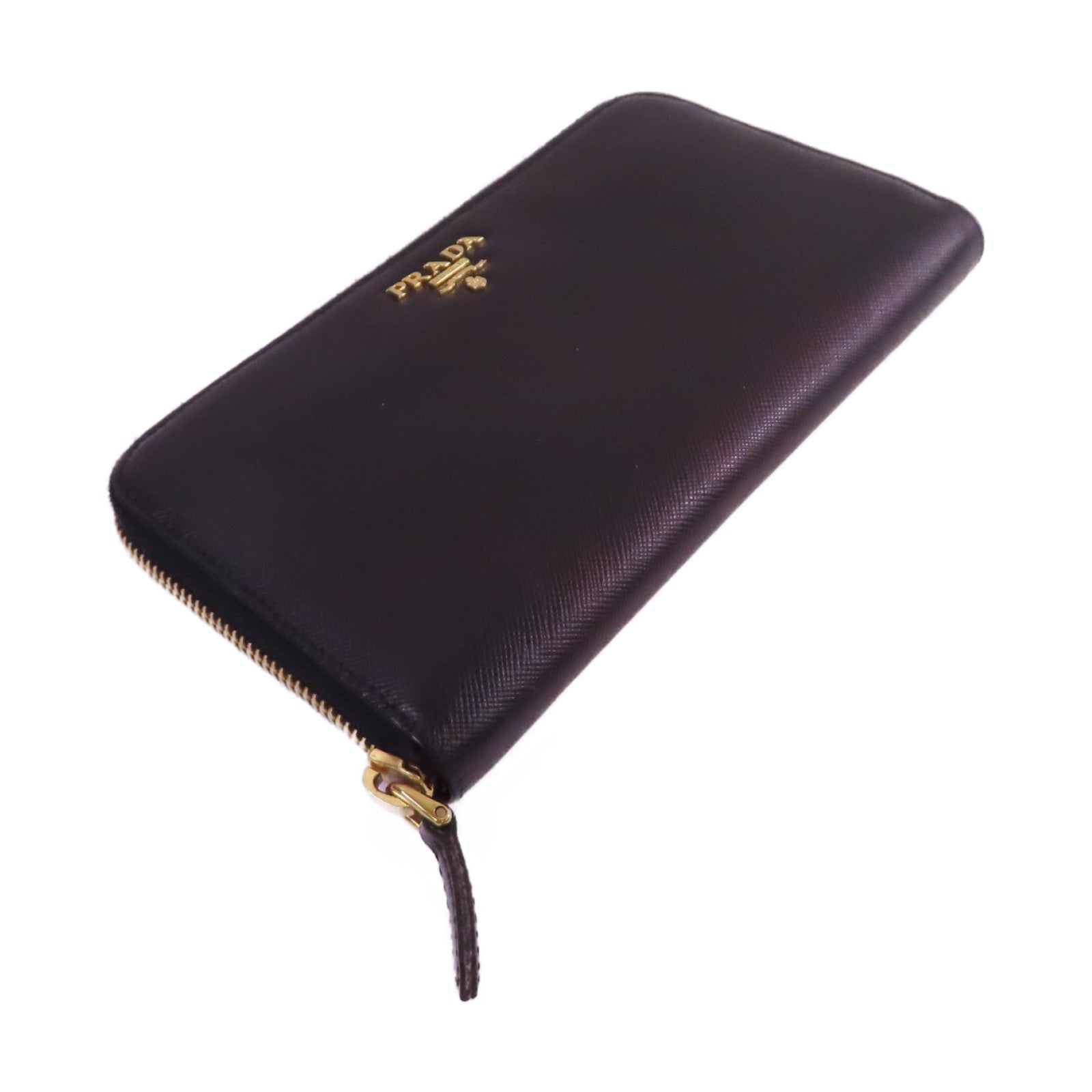 PRADA Saffiano皮革Zip Around Long Wallet金扣拉鏈長錢包啡色