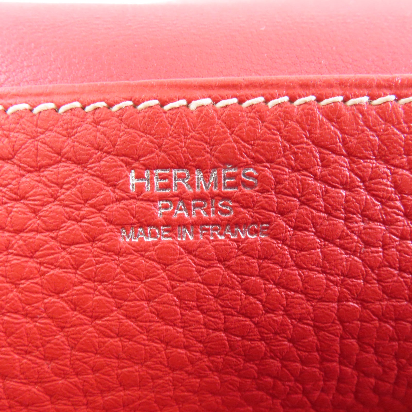 HERMES Clemence皮革Halzan 31銀扣手挽肩背兩用袋Rouge Tomate/紅色