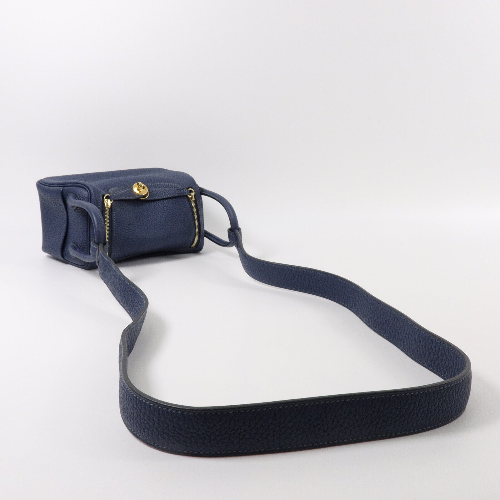 HERMES Clemence皮革Mini Lindy手挽肩背兩用袋Blue De Prusse