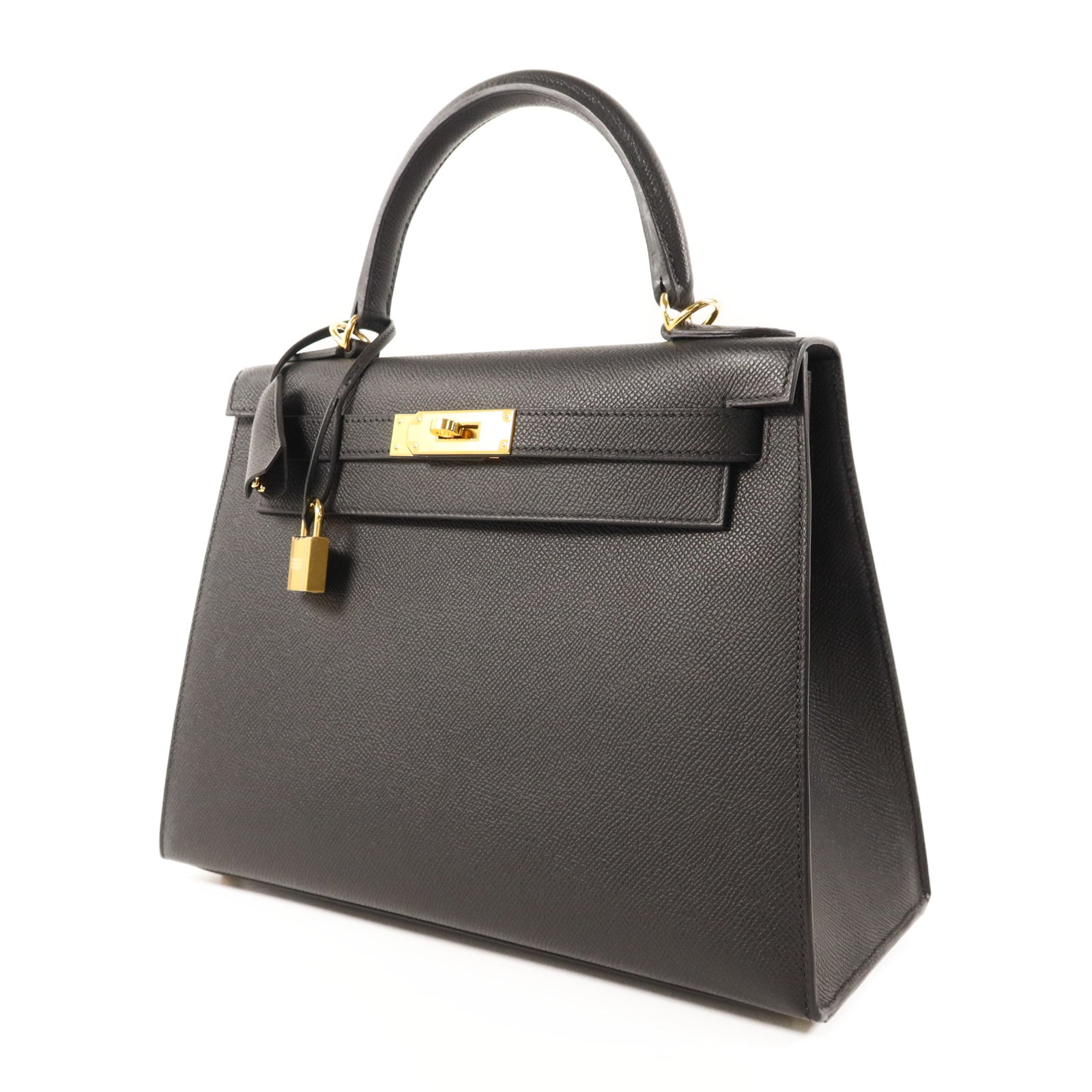 HERMES Epsom皮革Kelly 28金扣手挽肩背兩用袋Noir