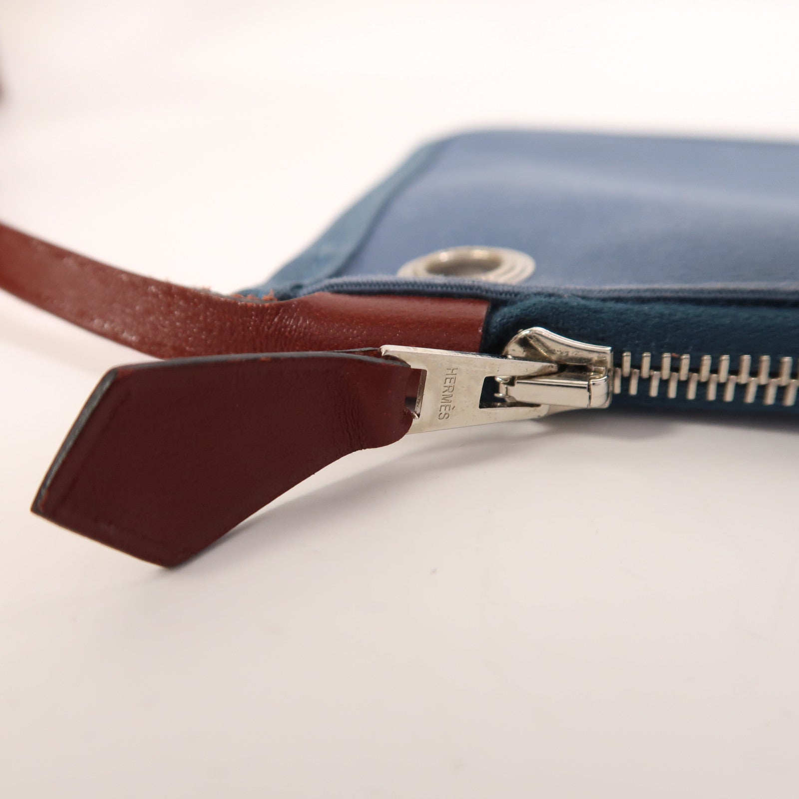 HERMES 帆布Herbag PM銀扣手挽肩背兩用袋Bleu Tempete/Rouge H