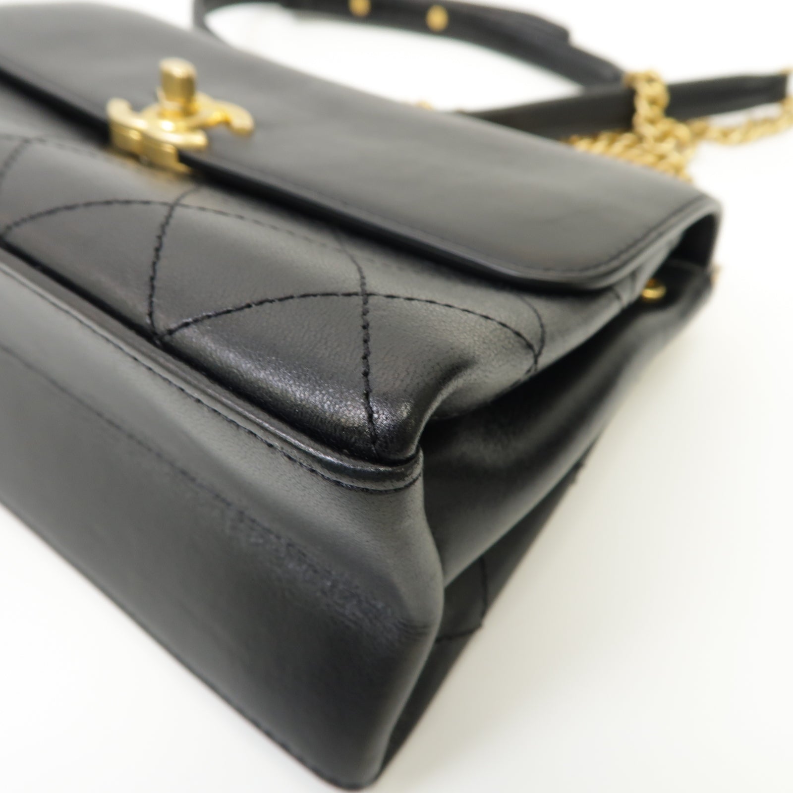 CHANEL 【激減優惠】菱格牛皮皮革Chain Shoulder Bag 金扣手挽肩背兩用袋黑色