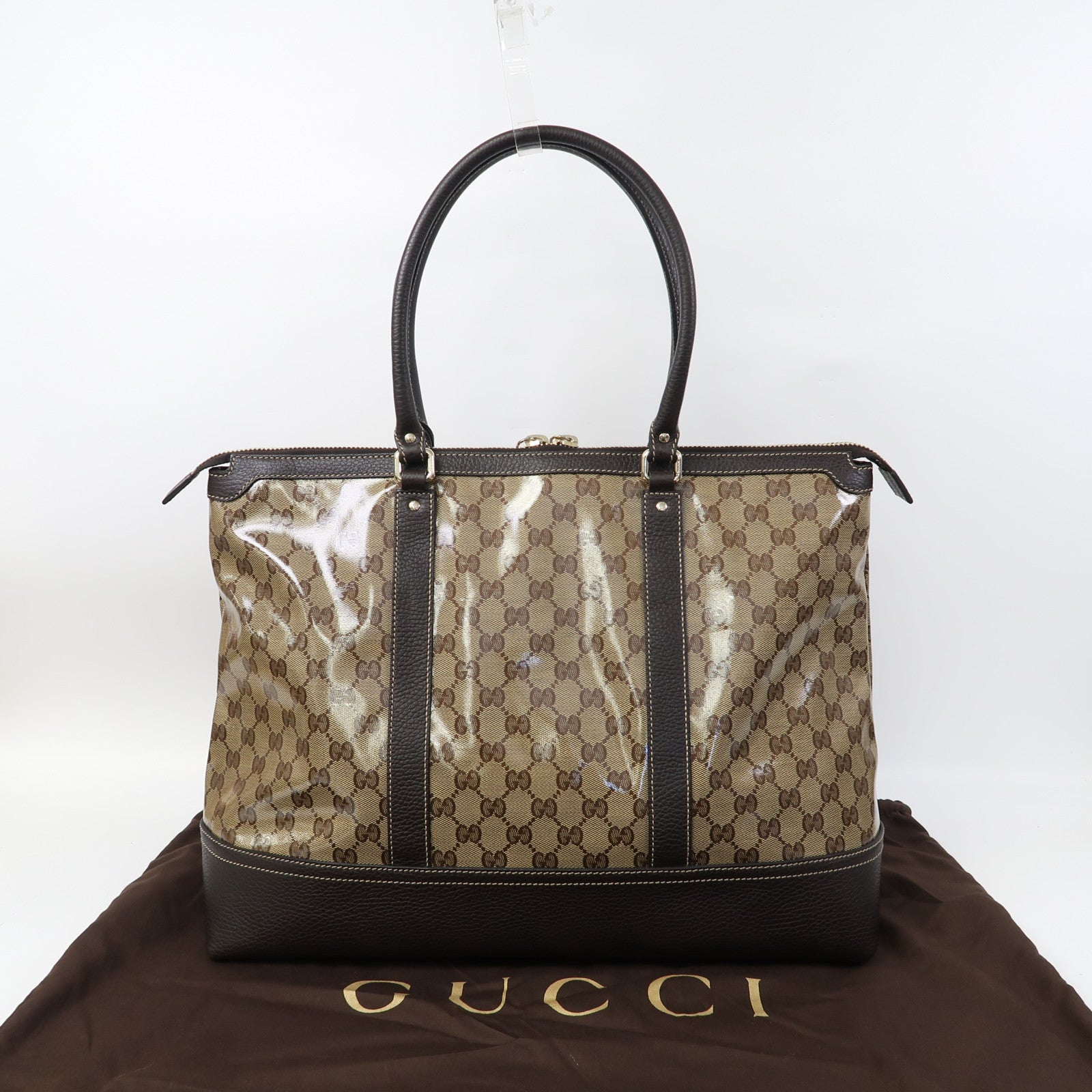 GUCCI 【激減優惠】塗層帆布Crystal Shopping Tote金扣肩背袋啡色