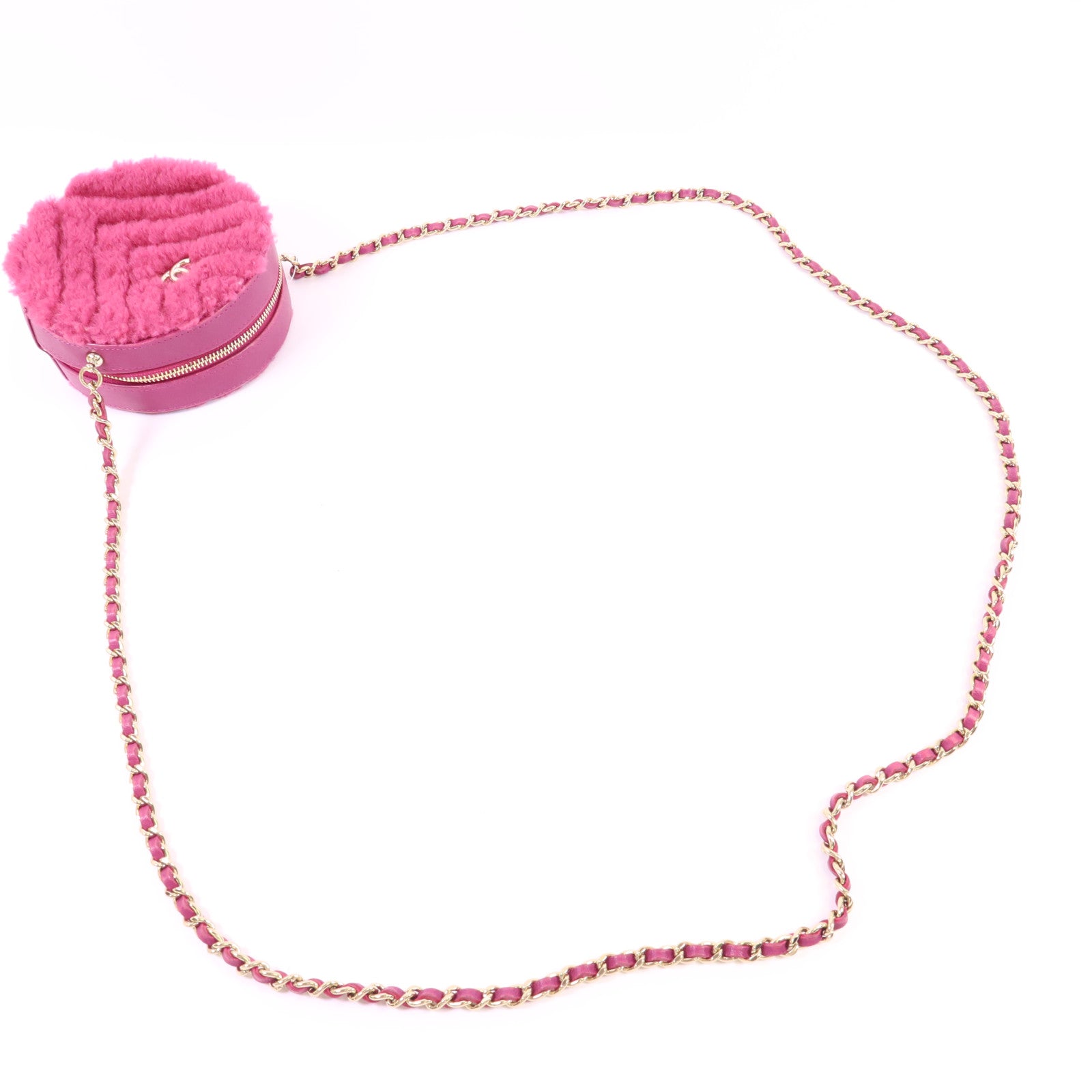 CHANEL 羊毛/牛皮皮革Chain Shoulder Bag金扣鏈帶肩背袋