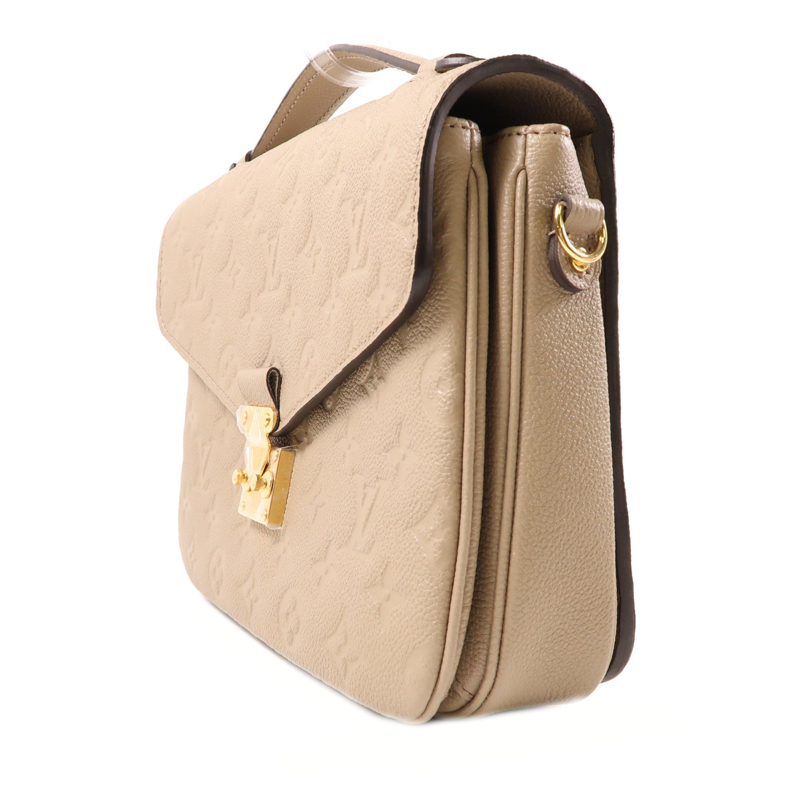 LOUIS VUITTON Monogram Empreinte Pochette Metis金扣手挽肩背兩用袋米色