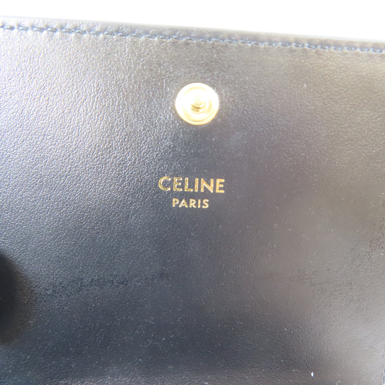 CELINE 牛皮皮革Triomphe Card Case金扣卡片套黑色