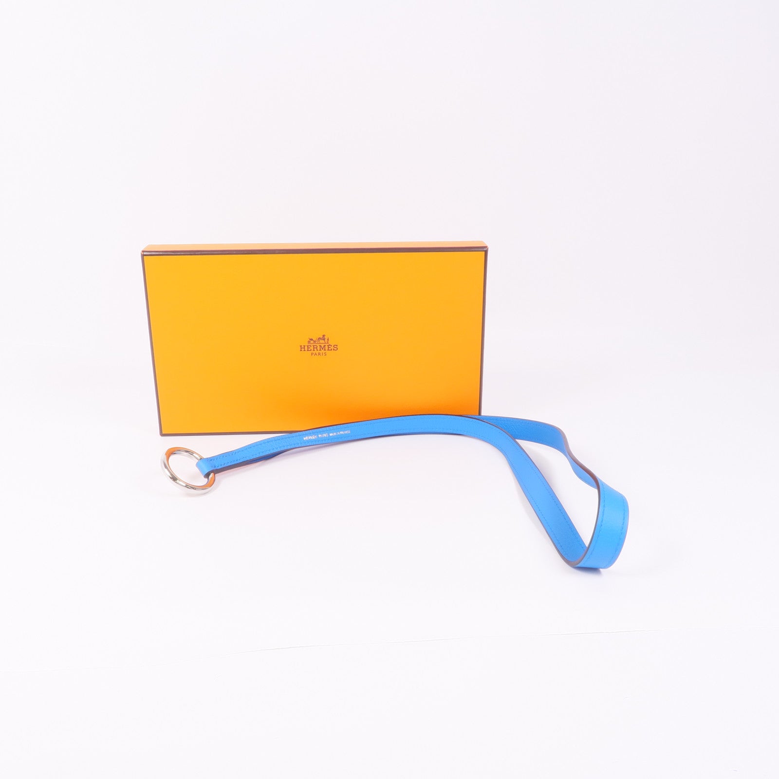 HERMES 【激減優惠】Evercolor皮革Strap銀扣掛飾 Bleu Frida