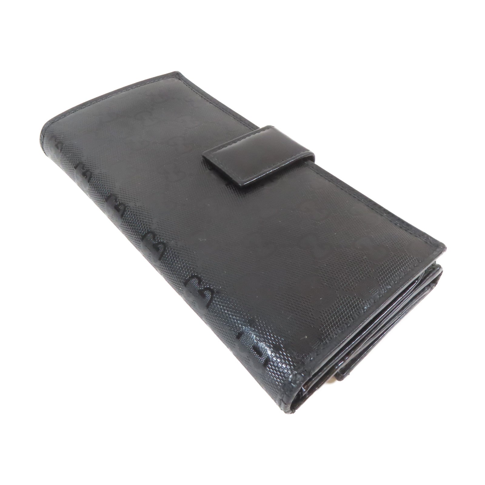 GUCCI 塗層帆布Long Bifold Wallet銀扣長錢包黑色