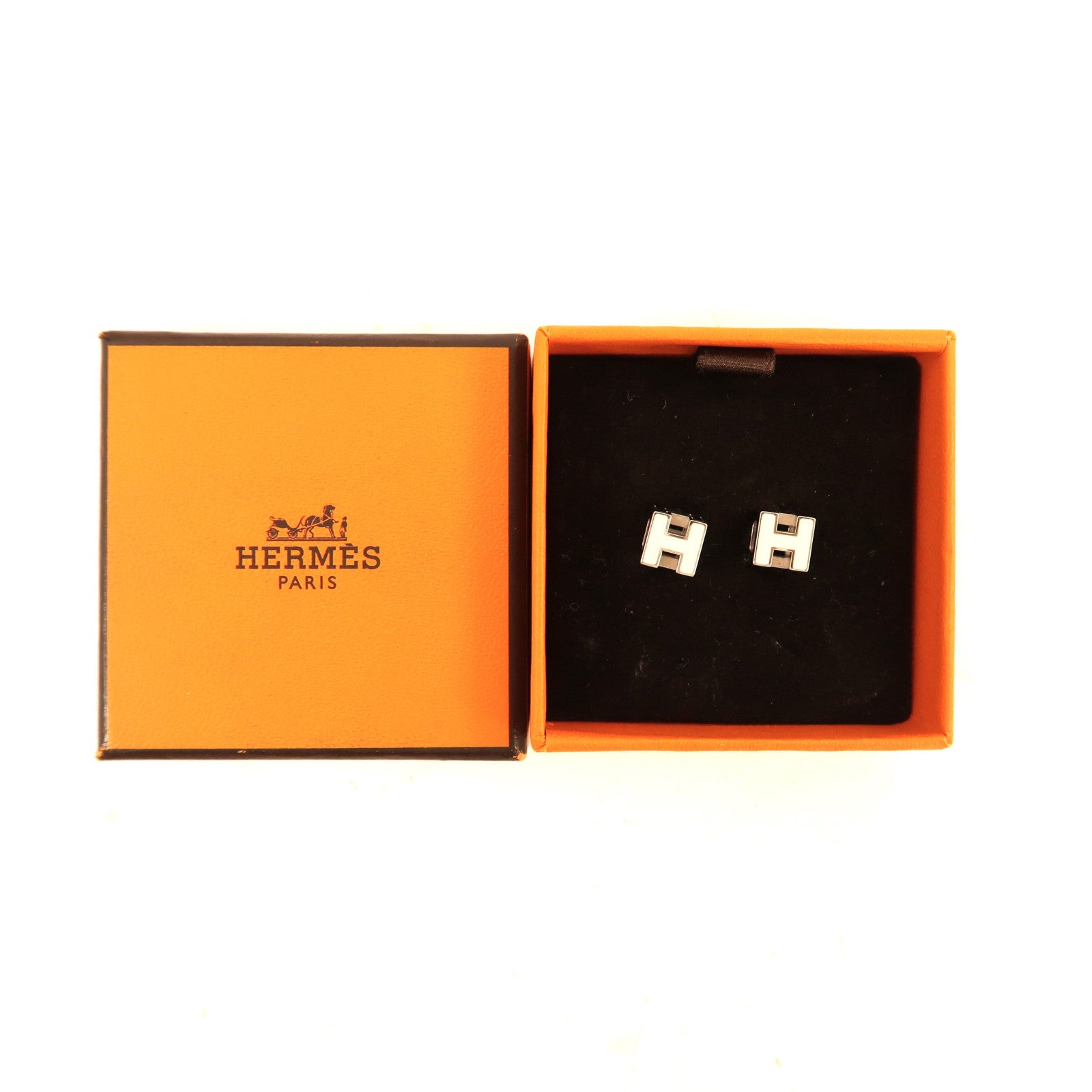 HERMES 金屬H Cube耳環白色/銀色
