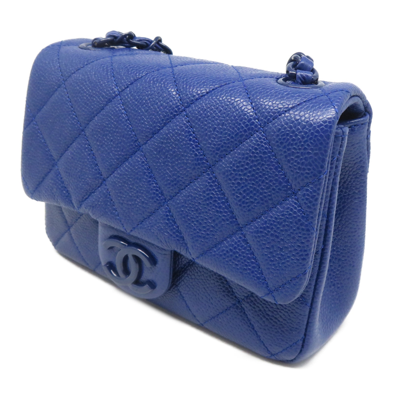 CHANEL 【激減優惠】菱格Caviar皮革Chain Shoulder銀扣鏈帶肩背袋藍色